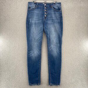 KanCan Jeans Womens 31 Curvy Blue Medium Wash Denim High Rise Button Fly Stretch